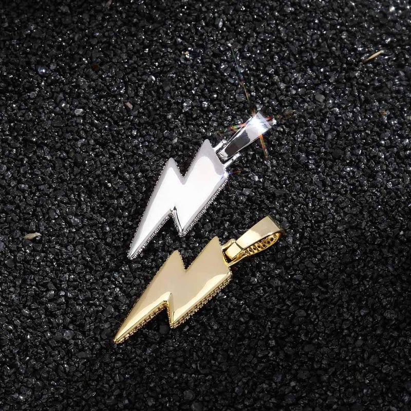 JINAO Hip Hop Lightning Bolt Design Pendant 18k Gold Plated Iced Out Cubic Zirconia Pendant Necklace with Micropave Simulated Diamond for Men Women (Two Colors) - Image 4